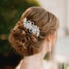 Wedding Hair Combs, Sparkly Crystal Flower Hair Clips Bride Bridesmaid Hair Sides Comb Rhinestone Barrettes, Crystal Flower Hair Pins Hair Accessories for Women Girls (Silver-1)