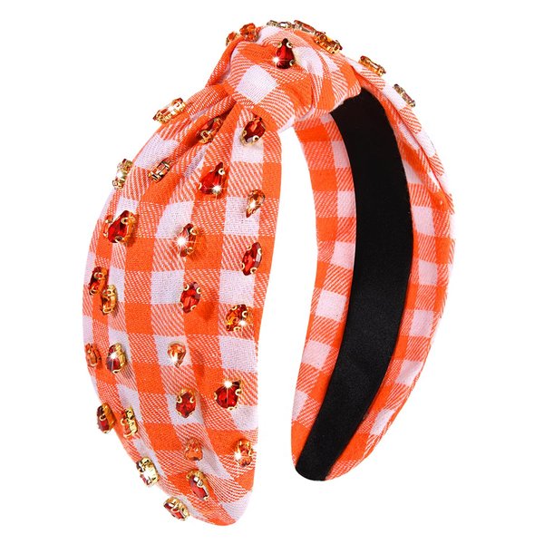 YAHPERN Thanksgiving Fall Headband for Women Rhinestone Crystal Knotted Headband Jeweled Autumn Plaid Headband Embellished Wide Top Knot Headbands Thanksgiving Accessories Fall Outfit Party Gifts