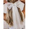 Earent Bridal Hair Bow Veil with Pearl White Wedding Hair Piece Bows Tulle Hair Clip Bachelorette Party Hair Accessories Bride Shower Gift for Women Girls (A-White 1)