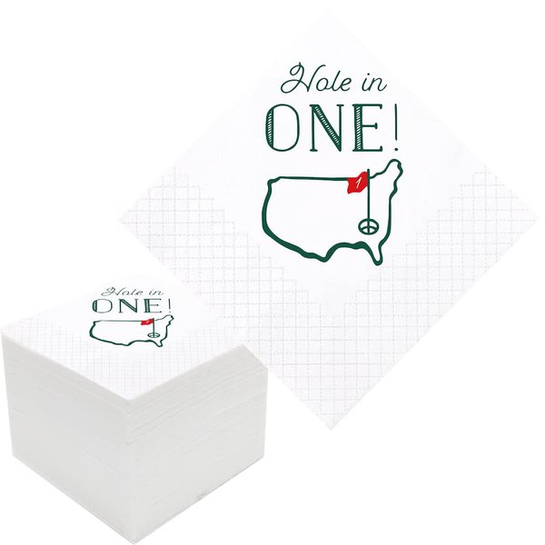Geloar Golf Cocktail Napkins, 100 Pack Hole in One First Birthday Golf Themed Paper Disposable Cocktail Beverage Napkins for Baby 1st Hole In One Birthday Decorations 2-Ply, 5x5 Inches (Hole in One)