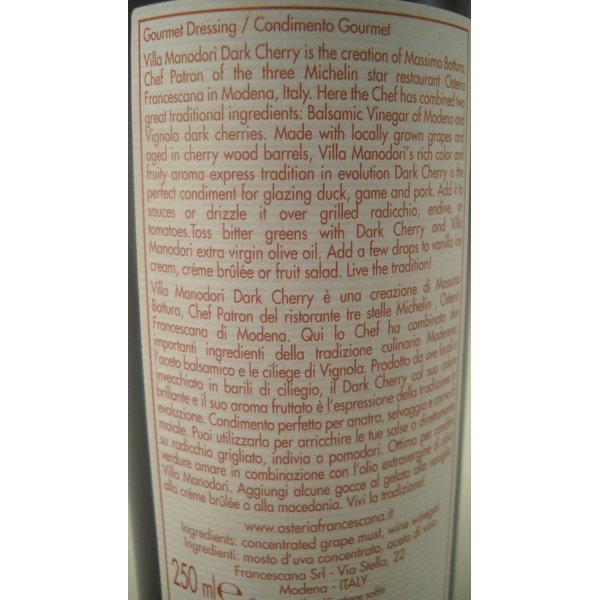 Villa Manodori Artigianale & Dark Cherry Balsamic Vinegar, set of 2-8.45 Ounce each