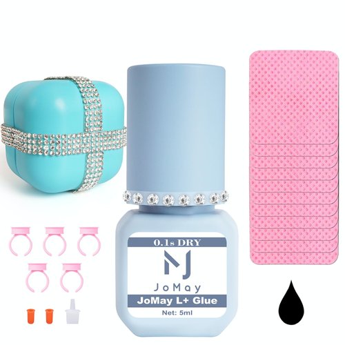 M J JoMay Eyelash Extension Glue Extra Strong 0.1 Sec Dry Retention – 6-8 Weeks Lash Glue for Eyelash Extensions 5ml Black Lash Adhesive Only Professional Use Never for DIY/Cluster Lashes (5ML,Black)