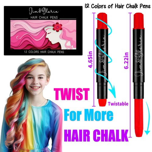 Jim&Gloria Dustless Hair Chalk For Girls, Temporary Color Dye Markers, Teen Girl Gifts Trendy Stuff, Makeup Kit, Teenage Tweens Teens & Kids,Age 7 8 9 10 11 12 13 14 Year Old Rainbow Blue Pink Purple