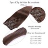 Clip in Hair Extensions, Human Hair Dark Brown Remy Hair Extensions Clip on 7 Pieces 70Gram Silky Straight Double Weft Long Real Hair Extensions Clip ins 22Inch 2 Sets Full Head for Women