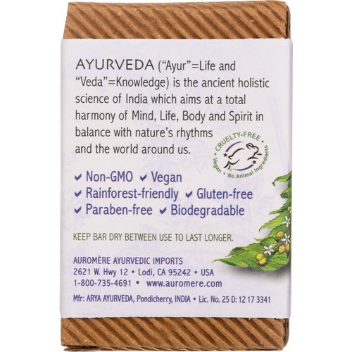 Auromere Ayurvedic Bar Soap, Lavender Neem - Eco Friendly, Handmade, Vegan, Cruelty Free, Natural, Non GMO (2.75 oz), 6 pack