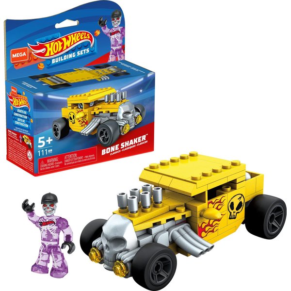 MEGA Hot Wheels Bone Shaker Racecar Building Set with 111 Pieces with Micro Figure Driver Figure, Toy Gift Set for Ages 5 and Up