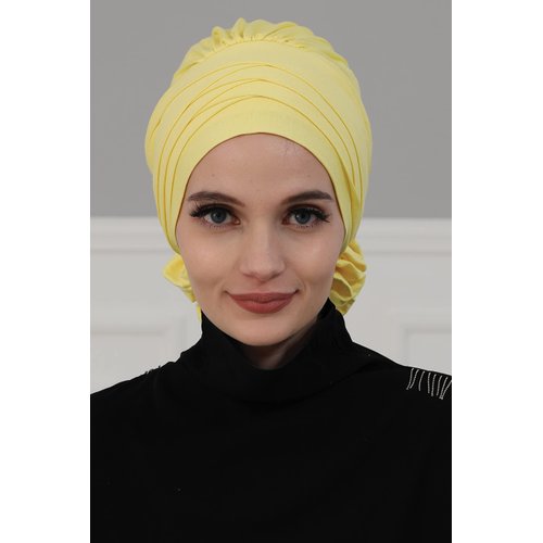 Aisha's Design Instant Turban for Women Head Wrap with Crosswise Style, Pretied Combed Cotton 95% Cotton Scarf Hijab Scarf for Women, Yellow