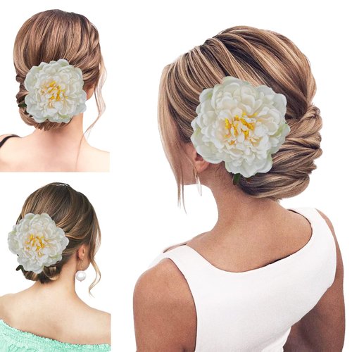 Peony Flower Hair Clip Hanfu Hairpin Bridesmaid Pin up Flower Brooch Party Wedding Decor (one size, white)