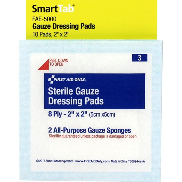 First Aid Only Sterile Gauze Dressing Pads, 2" x 2", 5 Count -FAE-5000