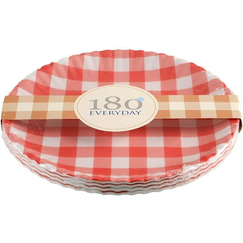 Reusable Red & White Gingham Checkered Picnic / Dinner Plate, 9 Inch Melamine, Set of 4