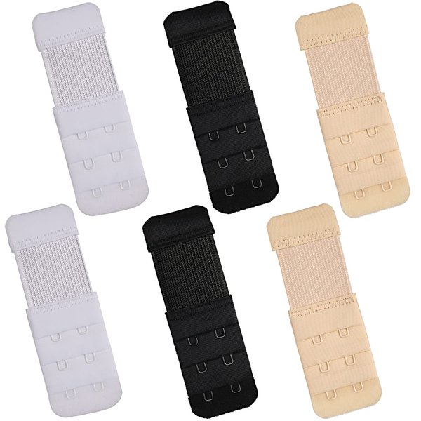 Elisel 6 Pcs Women's Bra Extenders 2 Hook / 3 Hook, Soft and Comfortable Elastic Bra Extension Strap (3 Color, 2 Hook 1/2 Inch Spacing)