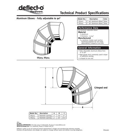 Deflecto Aluminum Dryer Vent Elbow, Fully Adjustable, 4", Silver (DE904)
