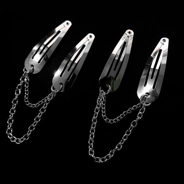 2pcs Set Metal Snap Hair Clips, Silver Color Cross Heart Hair Barrettes Clips with Pendant Girls Hair Accessories(chain)