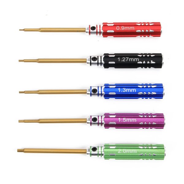 RCAWD Alloy Handle Hex Screw Driver Set (0.9mm 1.27mm 1.3mm 1.5mm 2.0mm), Durable Steel For Axial 1-24 Scx24 Crawlers