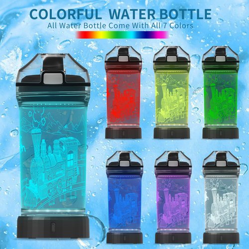 OkiyiD Kids Water Bottle with Train Design 3D Glowing LED Light-Tritan BPA Free,Perfect for Back-to-School Season, Girls, Boys, Kids, Holiday Camping, Picnic Gifts - 14 oz Travel Mug