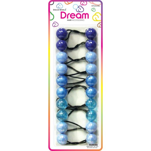 Dream World Ponytail Holder 20 MM Bead Assorted Shades of Blue 10 Piece Pack