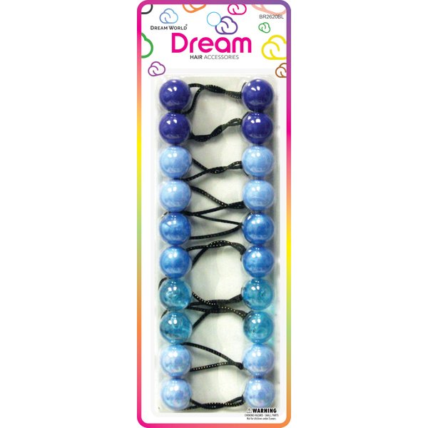 Dream World Ponytail Holder 20 MM Bead Assorted Shades of Blue 10 Piece Pack