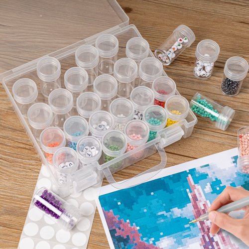 30 Slots Diamond Painting Storage Containers, Bead Organizer Box, Bead Storage Containers Plastic Diamond Painting Art Accessories Boxes Small Clear Embroidery Box for Craft Beads Rhinestones (1 Pack)