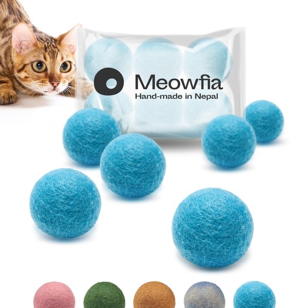 MEOWFIA Wool Ball Toys - 6-Pack of Safe for Cats and Small Dogs Balls - 1.5 Inch Felted Wool Cat Toy and Dog Toy - Perfect with Cat Cave - Silent - Mini Tennis Balls - (1,5in/Aquamarine)