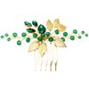 BETITETO Bridal Hair Comb Emerald Green Crystal Gold Leaf Vine Hair Piece Accessories for Wedding Bride Women Party (Emerald Green)