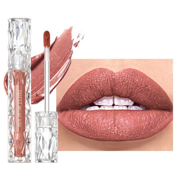Easilydays Diamond Matte Nude Lip Gloss, Glitter Metallic Liquid Lipstick Glitter Shimmer Lip Glaze, Shimmery Finish, High Pigment Long Lasting Lip Gloss Tint Christmas Party Makeup (#03)