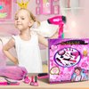 Girls Beauty Salon Set Pretend Play Hair Stylist Toy Kit with Barber Apron, Hair Dryer, Curling Iron, Mirror, Scissors and Styling Accessories