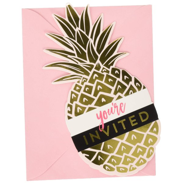 Creative Converting 8 Pineapple Wedding Foil Stamp Party Invitation, 6 x 3 in, Multicolor
