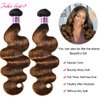 Julia Brown Highlight Ombre Body Wave Human Hair Weave 3 Bundles 14 12 10inch,10A Brazilian 100% Remy Honey Blonde Human Hair Weft Extensions Piano Color