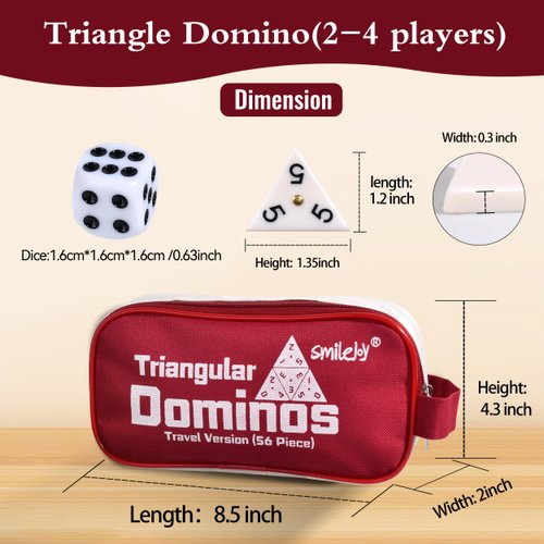 Smilejoy Triangle Domino,Triangular Domino Tiles with Brass Spinners Tabletop Game for Kids Ages 7 and Up, 56 Domino Pieces, Classical Board Game, mathing Skill Trainning (2-4 Players)