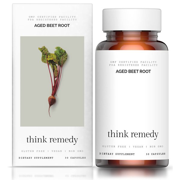 Think Remedy Aged Beet Root Capsules - Beet Pills for Stamina - Organic Beet Root Powder - Nitric Oxide Supplement - Nitrate No Sugar - 30 Capsules - Beet Root Supplement - Super