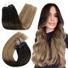 Ugeat Micro Link Hair Extensions Human Hair Ombre Darkest Brown to Medium Brown Mix Ash Blonde Micro Ring Hair Extensions For Short Hair Micro Extensions Human Hair 14 Inch 50s
