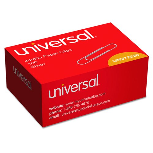 Universal Smooth Paper Clips Wire Jumbo Silver 100/Box, 10 Boxes/Pack (UNV72220)