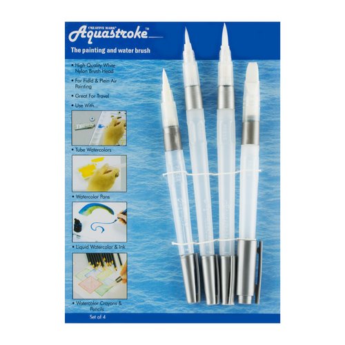 Aquastroke Water Brush Pens, Artist Travel Watercolor Paint Brushes, for Water-Soluble Colored Pencils, Inks, Water-Base Markers, Plein Air Paints, Portable [Set of 4 Assorted Sizes]