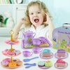Motiloo 41 Pcs Dinosaurs Kids Tea Party Set with Carrying Case & Sweet Treats Playset - Pretend Toy Tin Tea Set for Little Girls - Princess Tea Time Pretend Play Tea Set Toys