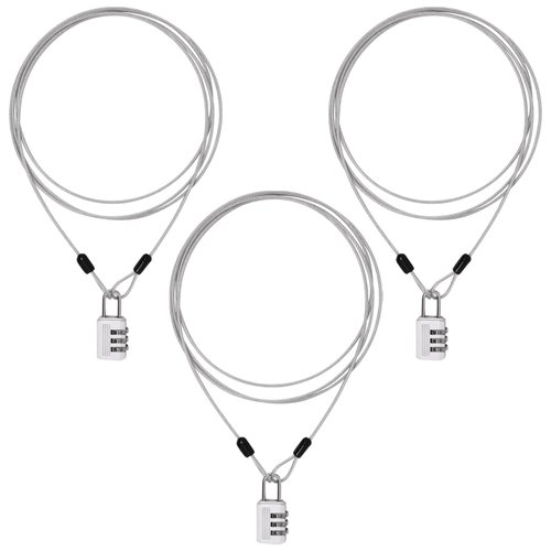ZHMEINA 3Pcs 6.6Ft Silver Long Security Cable Lock, 2.5mm Security Cables with Loops Double Loops Steel Bike Lock Cable Long Cables Locks Wire for Outdoor Clothesline Luggage