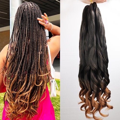 TRESKIIO 9 Packs 24 inch French Curl Braiding Hair Pre Stretched Wavy Synthetic Hair Extensions Premium french curly braiding hair expression pre stretched braids french curls crochet hair,T30