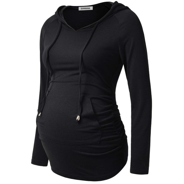 Womens Maternity Hoodie Top Sweatshirt Long Sleeve Shirts Pregnancy Tunic Top,Black, Medium