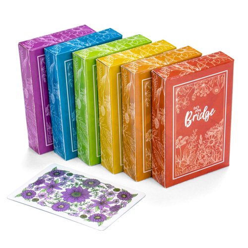 Let's Play Bridge | 6 Decks of Colorful, Watercolor Inspired Floral Playing Cards | Special Low-vision 4-color Index! | Classic Family Game includes 25 Scorecards