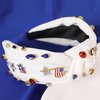 Gmmidea 4th of July Headband for Women Girls American Flag Jeweled Knotted Headband Rhinestone Star Flag Patriotic Headband Wide Top Cute Independence Day Hair Band A-White