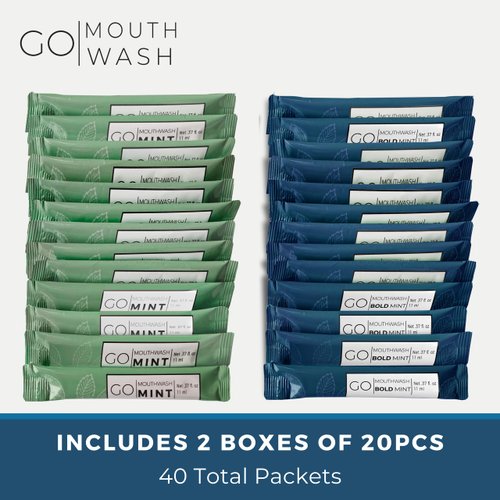BOLD Mint GO Travel Size Mouthwash Packets BOLD Mint – Individual Mini Mouthwash for Fresh Breath - Smart Packet Design to reduce travel bottle waste -BOLD Mint Flavored Portable Travel Mouthwash Bulk