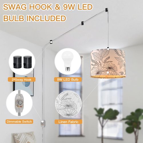 CINSARY Plug in Pendant Light, Hanging Light with Plug in Cord with Dimmable Switch, Hanging Lamp with 15 ft Clear Cord, Pendant Light Fixture for Bedroom Kitchen Island (Bulb Included)