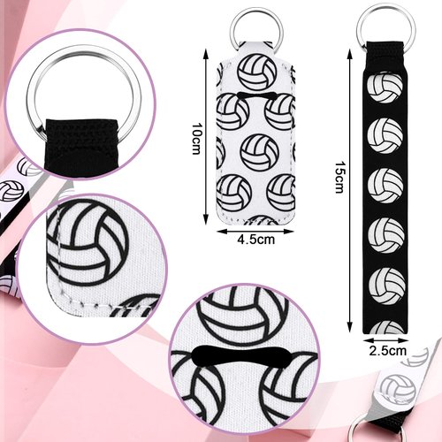 20 Pieces Volleyball lipstick Holder Keychains Lanyard Set Volleyball Gifts for team Volleyball Portable Wristlet Keychain Lanyard for lipstick (White, Black, Volleyball)