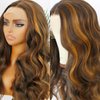 ANDRIA Highlight Brown Lace Front Wigs Long Body Wave Glueless Natural Wave Transparent lace Wig Synthetic Heat Resistant Fiber Hair Wig Pre Plucked With Baby Hair For Women 24 Inch