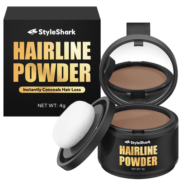 StyleShark Hairline Powder for Women and Men, Stain-Proof Root Touch Up Powder, Quick Cover Root Cover Up for Thinning Hair, Sweatproof Hair Powder for Women, Root Touch Up Hair Color (Light Brown)