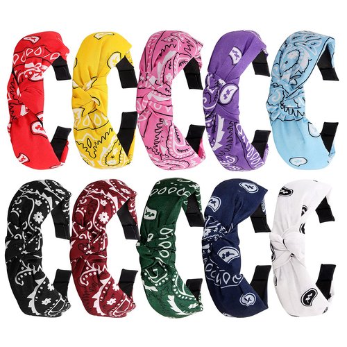 TOBATOBA Bandana Headband for Women 10 Pack Knotted Headbands for Women Hair Bandanas for Women Paisley Head Bands No Slip Fashion for Women Vintage Boho Headbands Wide Turban Headbands Womens Ladies