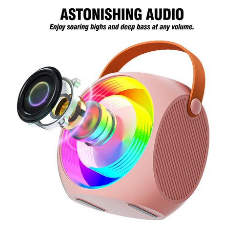 MicPioneer Karaoke Machine for Kids, Bluetooth Speaker with 2 Wireless Microphones and LED Lights, Birthday Gifts for Girls Ages 4, 5, 6, 7, 8, 9, 10, 12+(Pinkcolor)