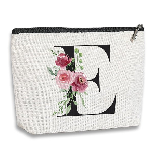 kdxpbpz Initial Makeup Bag, Personalized Gifts for Women, Bridesmaid Gifts, Birthday Gifts for Women Mom, Gifts for Best Friend, Bride Bridesmaid Cosmetic bag (Letter E)