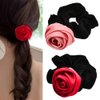 Rose Hair Ties for Women Girls Rose Satin Scrunchies for Thick Hair Accessories for Women Elastic Ponytail Holder for Girls Womens Rose Flower Hair Rope for Girls Satin Hair Scrunchies