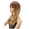 Long Brown Wig with Bangs Wigs for Women Ombre Brown to Blonde Wig Layered Wigs with Curtain Bangs Honey Blonde Synthetic Wigs for Women 20 Inches Straight Wigs for Women (#T30/27 Brown to Blonde)