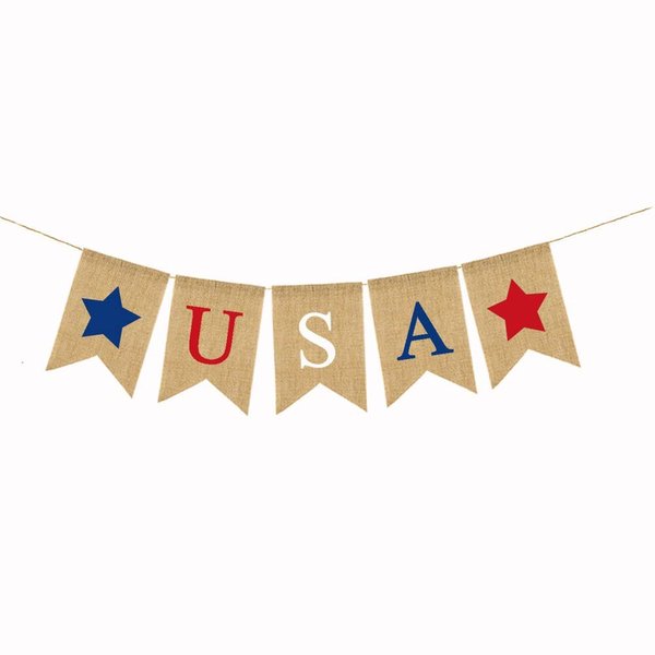 Soochat 4th of July Banner USA Banner Burlap Bunting Independence Day Fourth of July Decorations